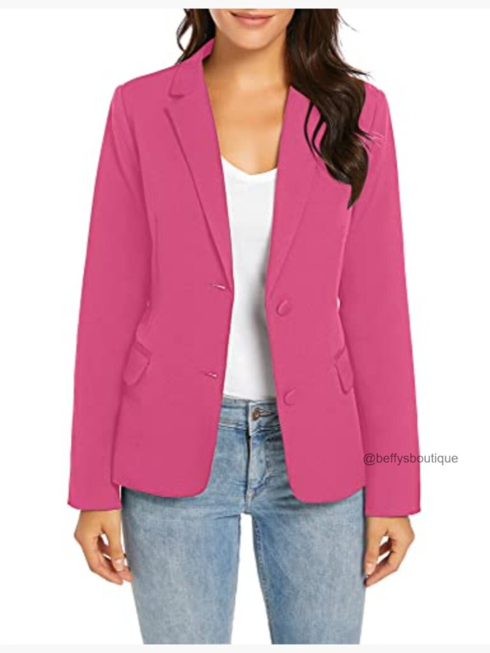 Notched Lapel Blazer Suit Jacket Office Work Pockets Padded Shoulder Back Slit - Picture 3 of 7